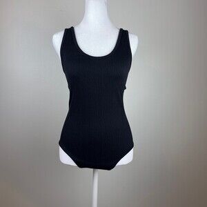 Love Charm Ribbed Black Bodysuit Size M/L